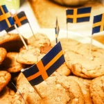 brown cookies on white and blue checkered paper